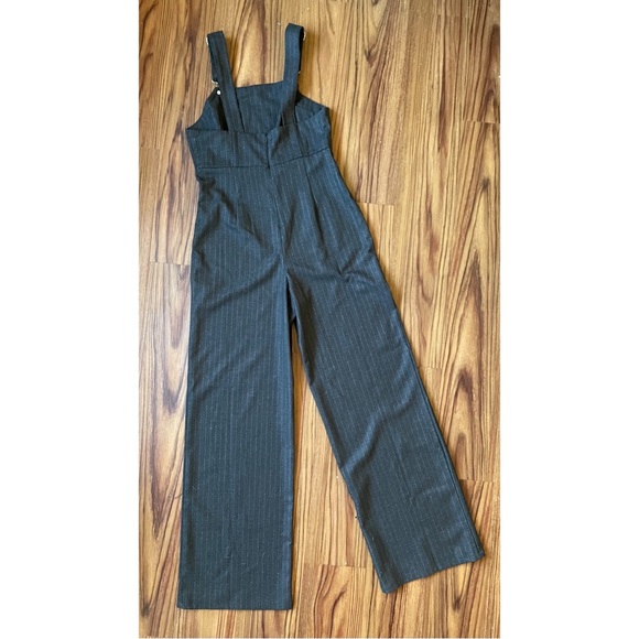 Black pin striped Overalls Wide leg charcoal grey white Small dressy 90’s - Picture 2 of 9